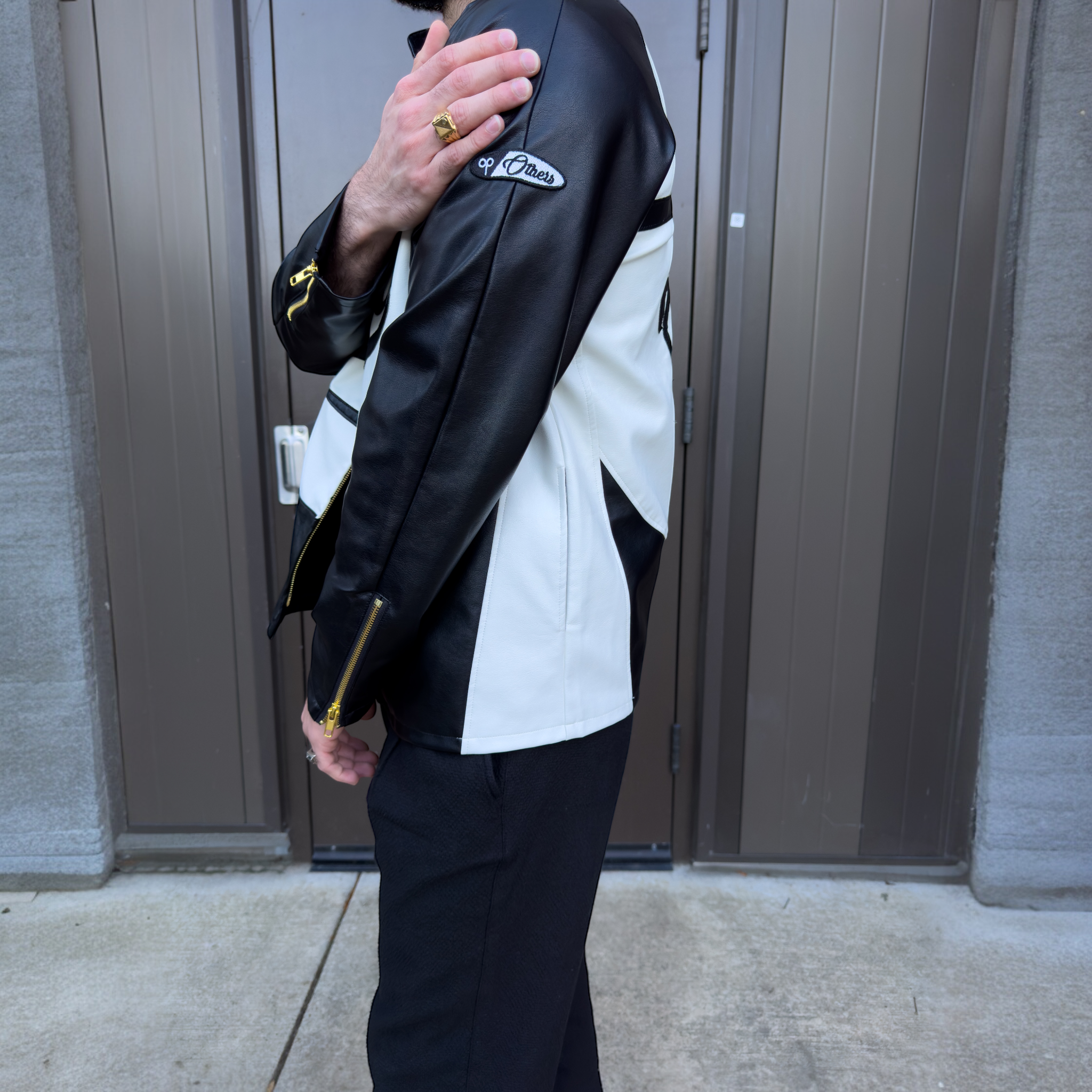 OTHERS LEATHER PANELLED RACER JACKET