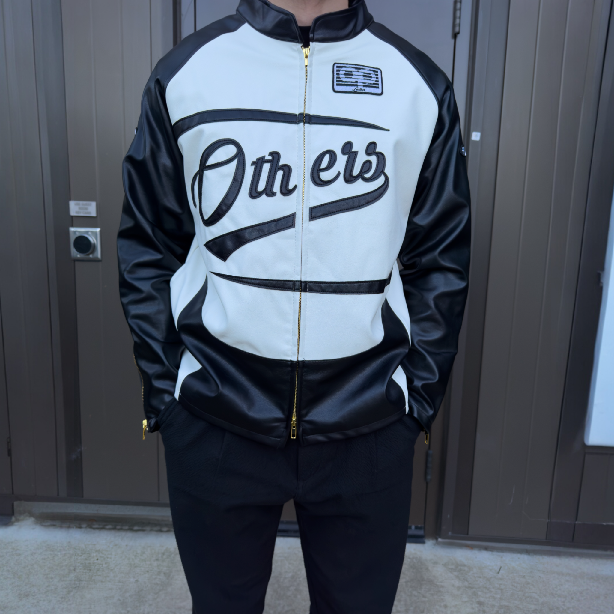 OTHERS LEATHER PANELLED RACER JACKET